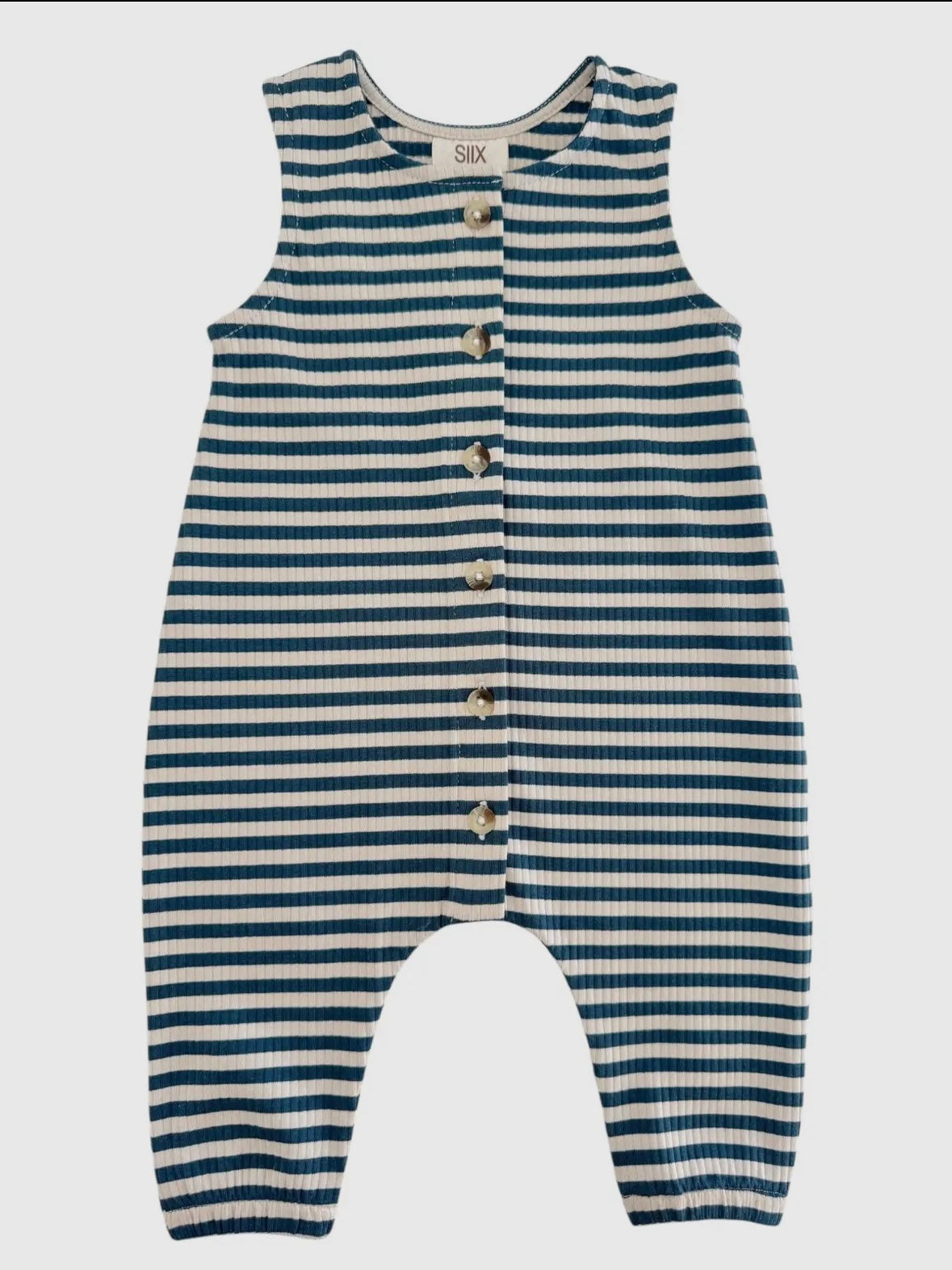 Steel Blue Stripe Organic Ribbed Jumpsuit
