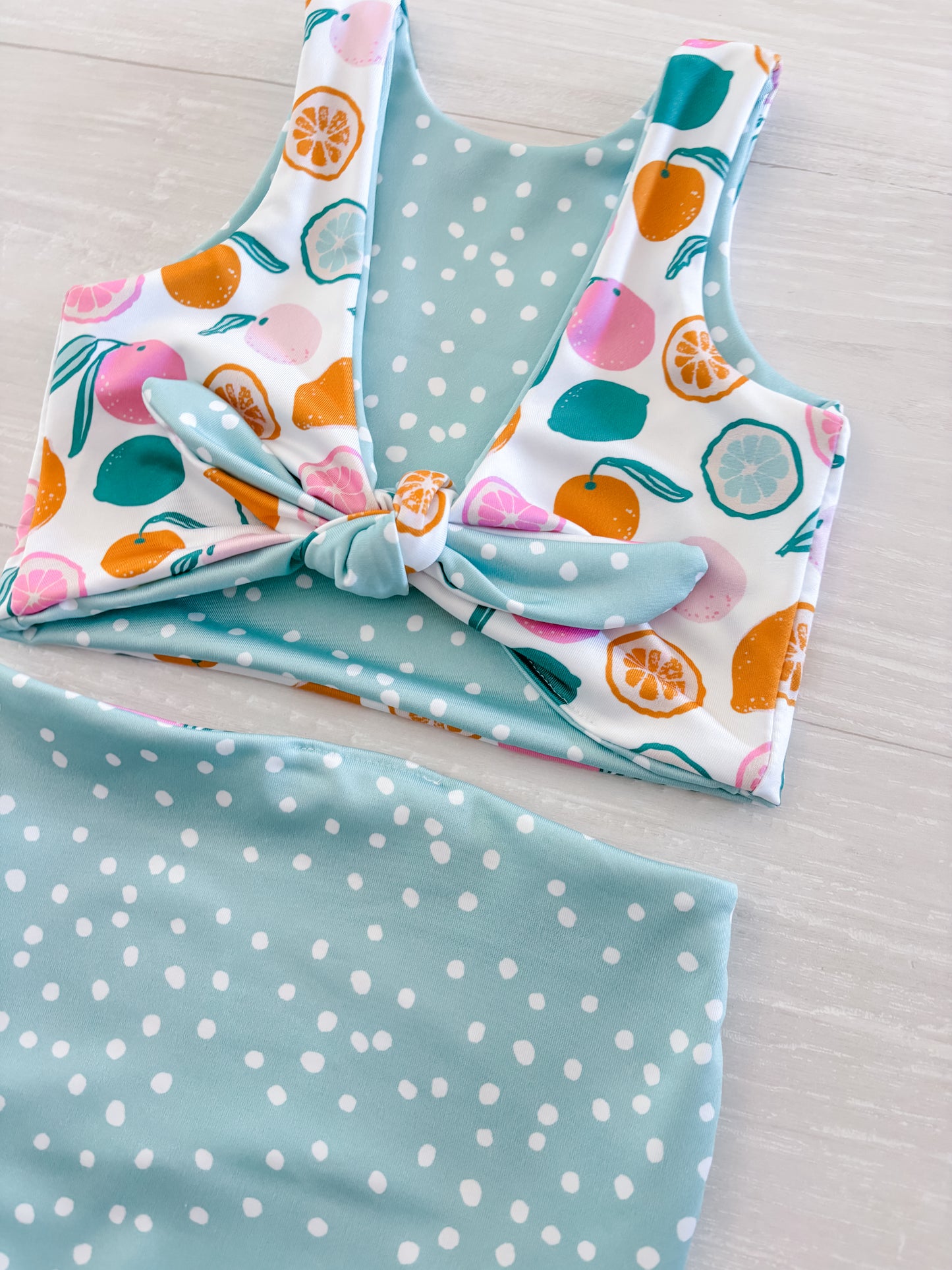 Citrus and Polka Dot Reversible Swimwear; Reversible Bikini ; High waisted bathing suit