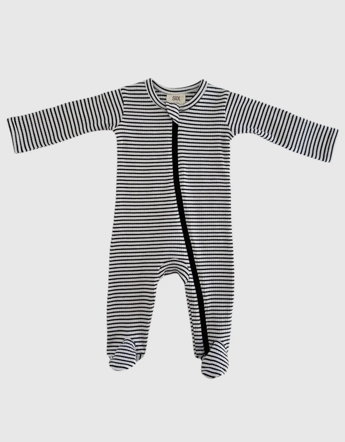 Black Stripe Organic Rib Zip Footie