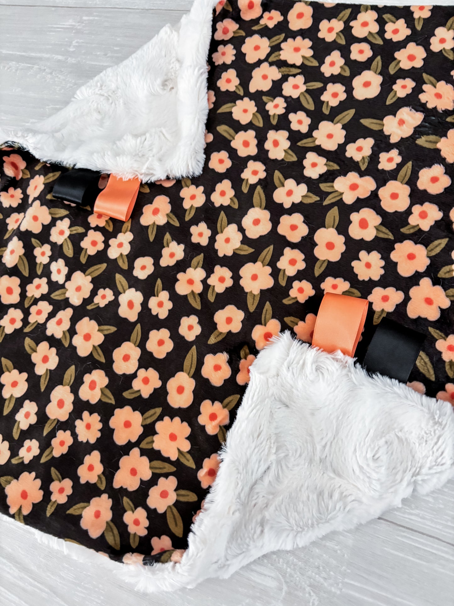 Salmon and Black Ditsy Floral Lovey