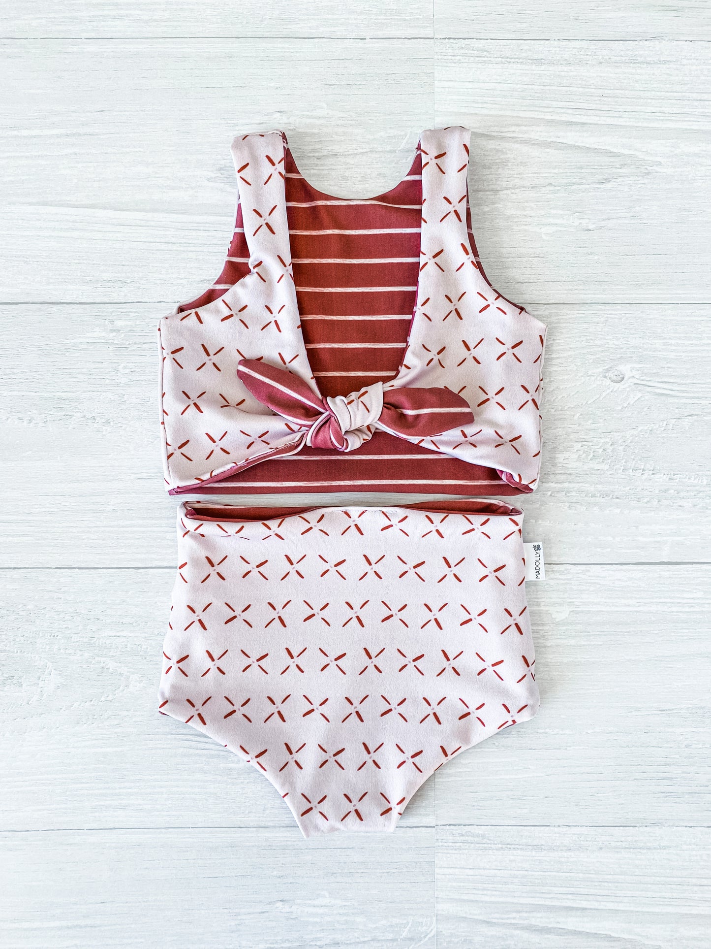 Pink X’s and Stripes Kids reversible Bikini, Toddler Swimwear, Baby Bikini, Kids Swimsuit