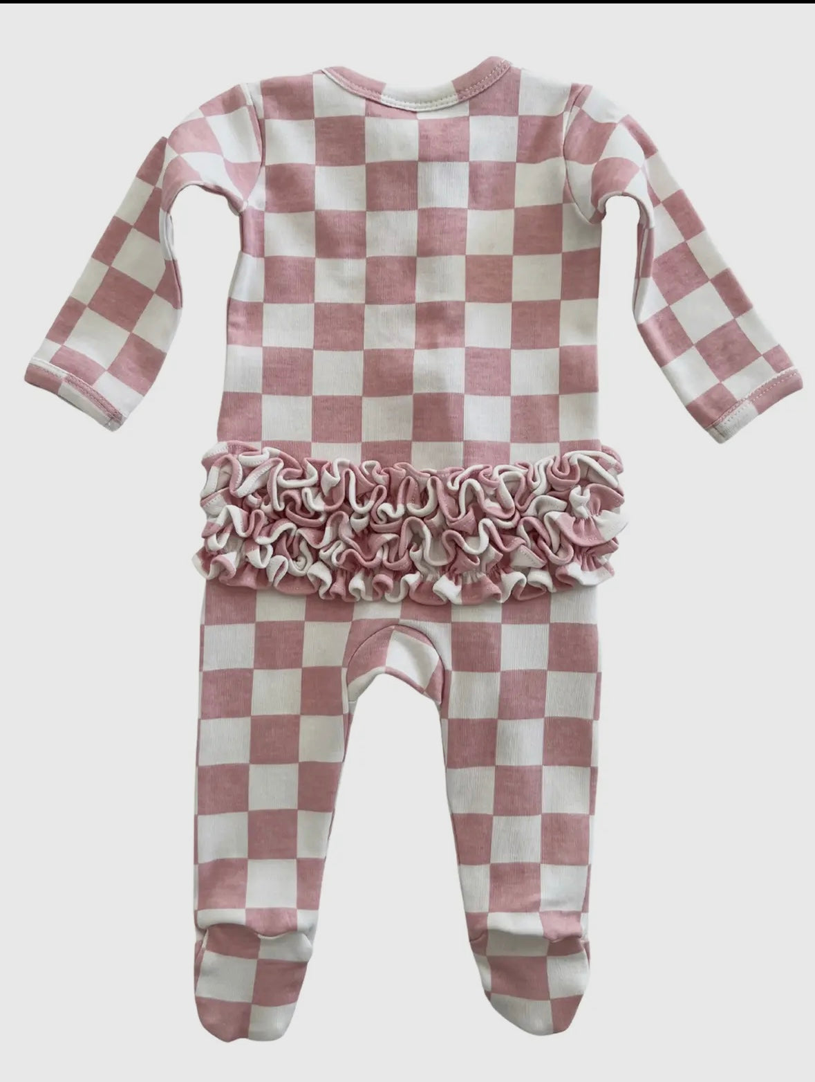 Strawberry Checkerboard Organic Frill Zip Footie