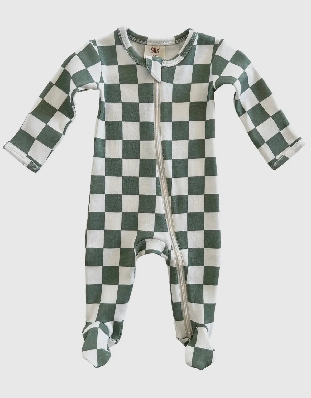 Matcha Checkerboard Organic Zip Footie