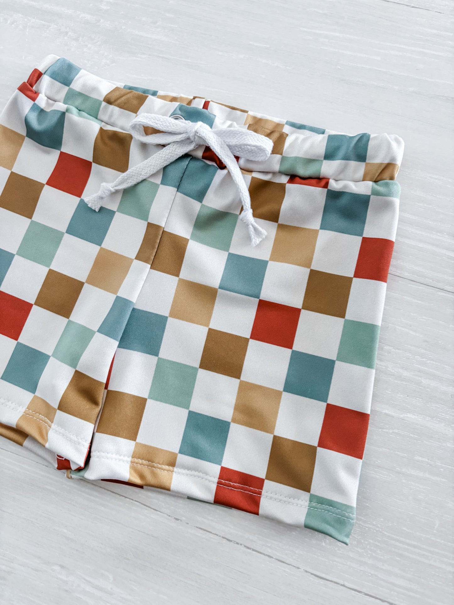 Retro Trendy Checkered Swim Trunks