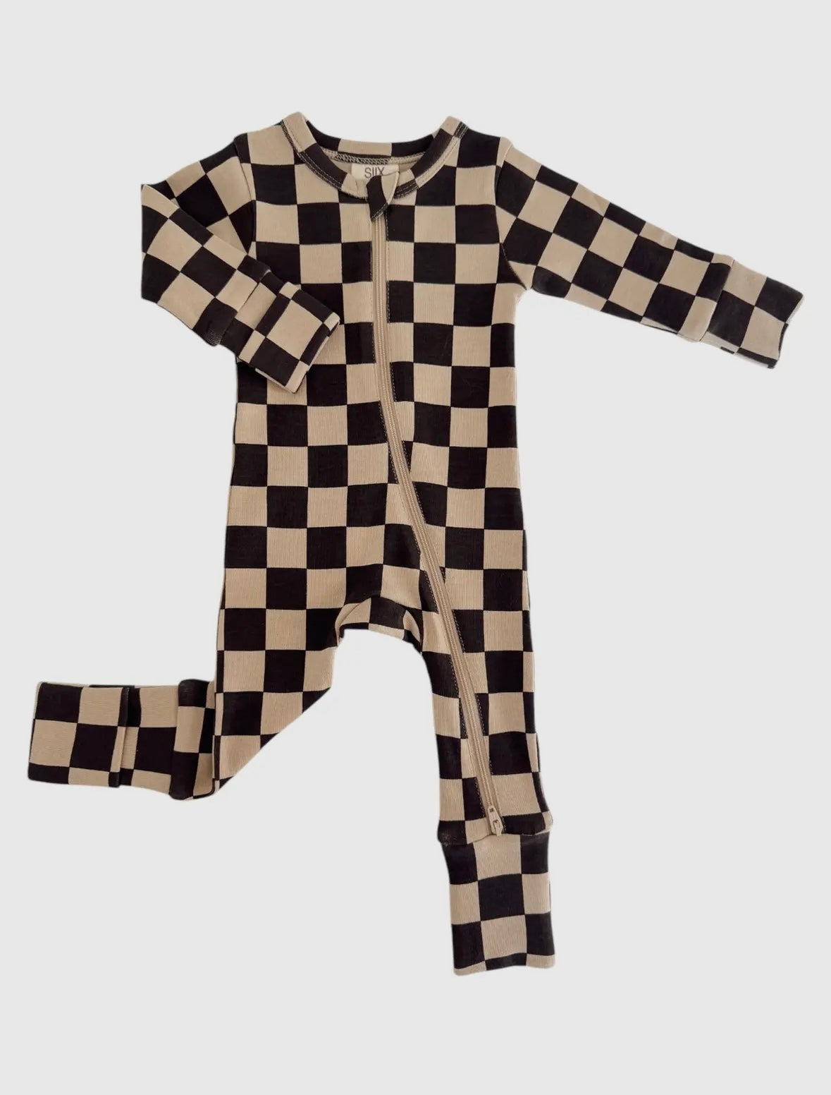 Tiramisu/Black Checkered 2-Way Zip Romper