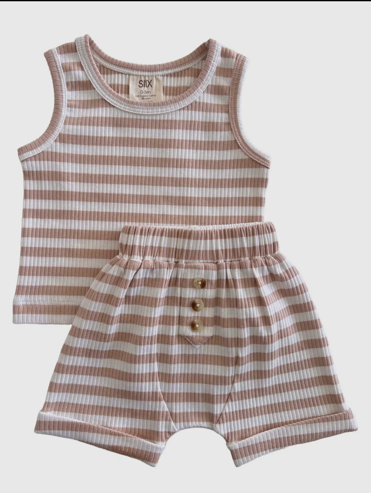 Tan Stripe Organic Ribbed Tank/Short Set