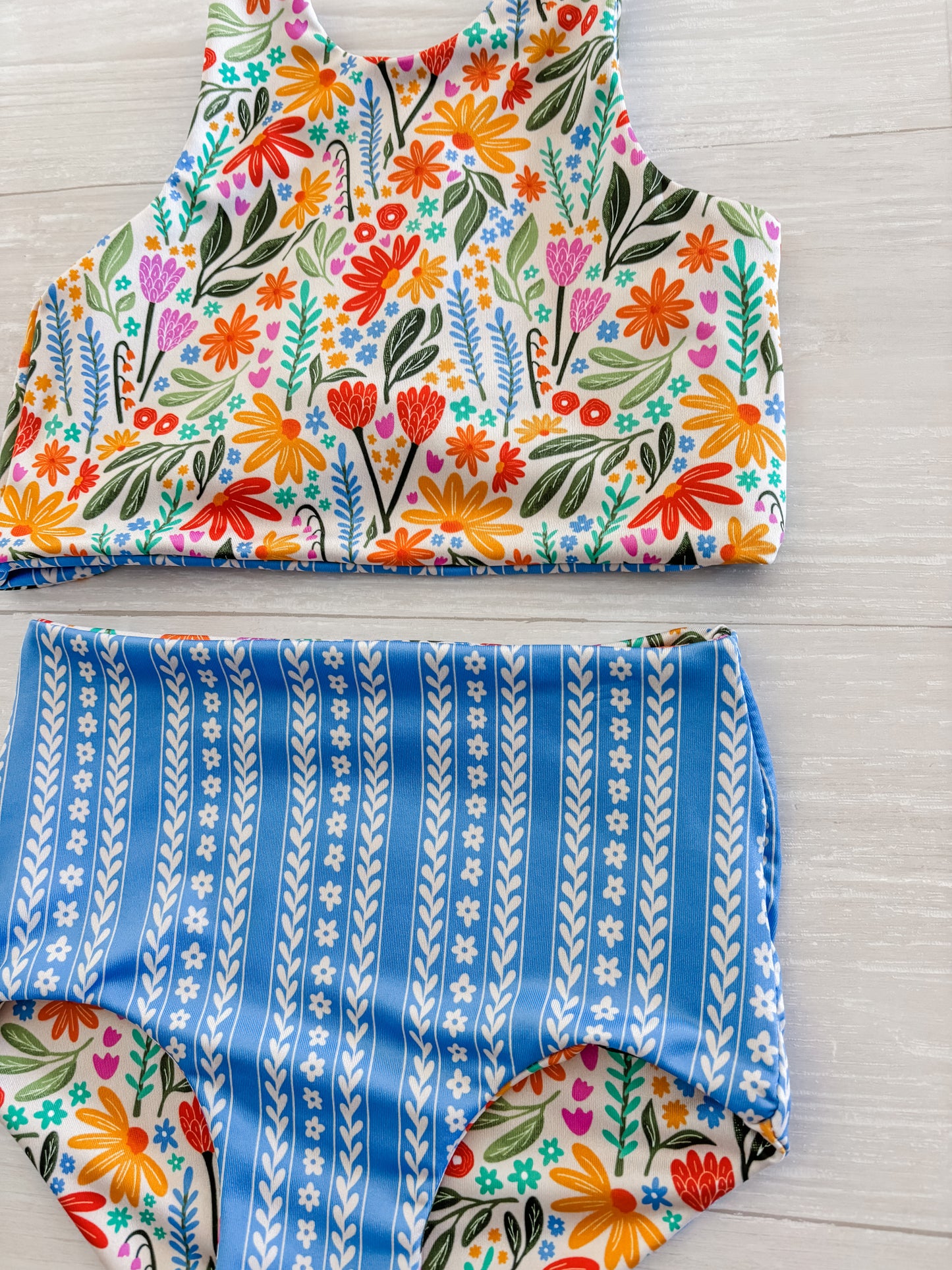 Summer Floral Fields Reversible Swimwear; Reversible Bikini ; High waisted bathing suit