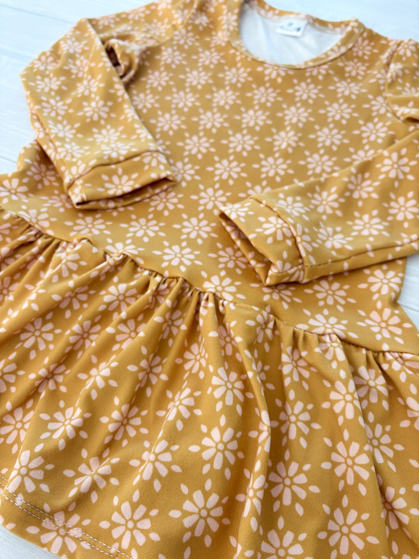 Long Sleeve Mustard & Pink Floral Dress