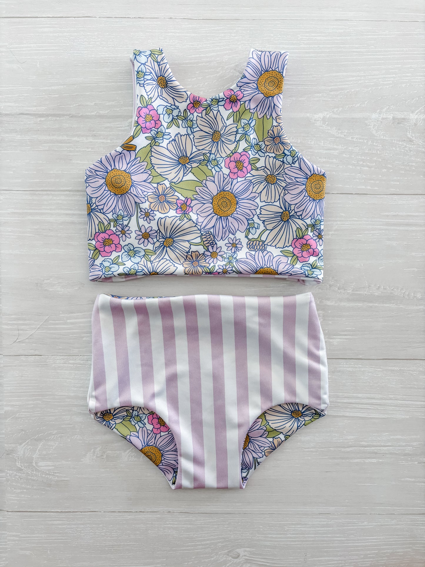 Lilac Fields Reversible Swimwear; Reversible Bikini ; High waisted bathing suit