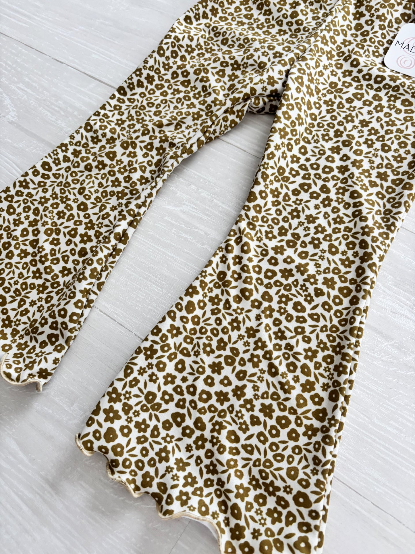 Olive Green Ditsy Floral Flare Pants