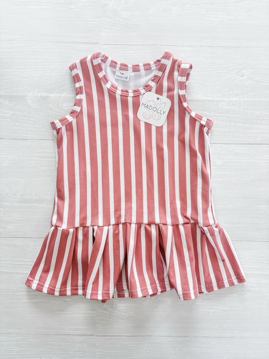 Pink and White Stripe Sleeveless Swing Dressk
