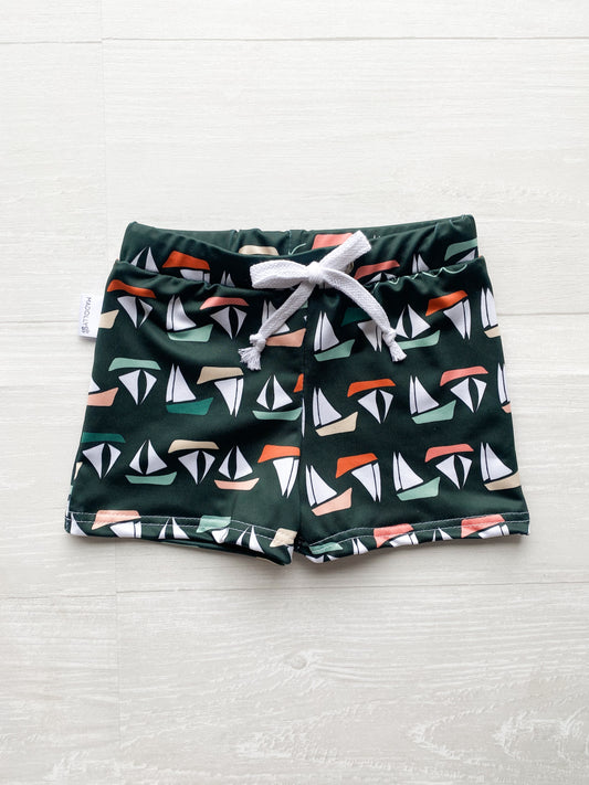 Teal Sailboats Swim Trunks