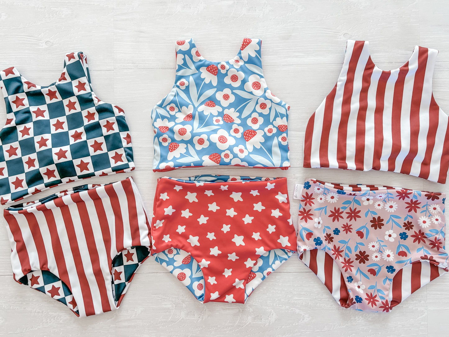Navy Blue and Red Stars Reversible Bathing Suit