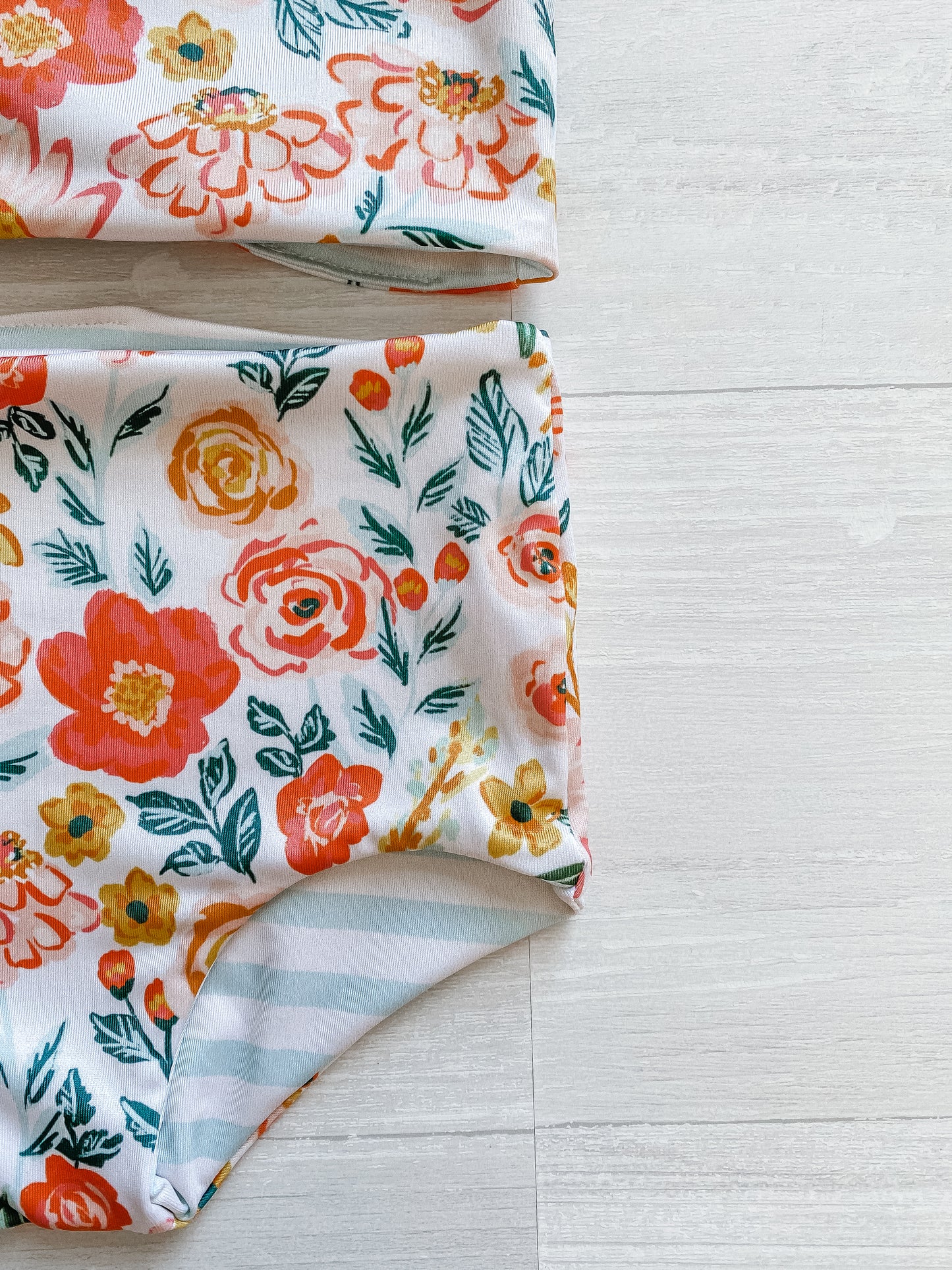 Bright Summer Peony Floral Reversible Swimwear; Reversible Bikini ; High waisted bathing suit