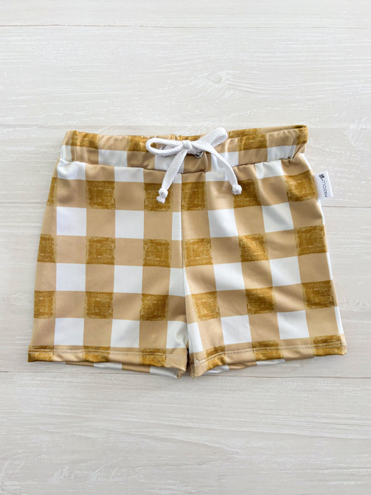Golden Checkers Swim Trunks