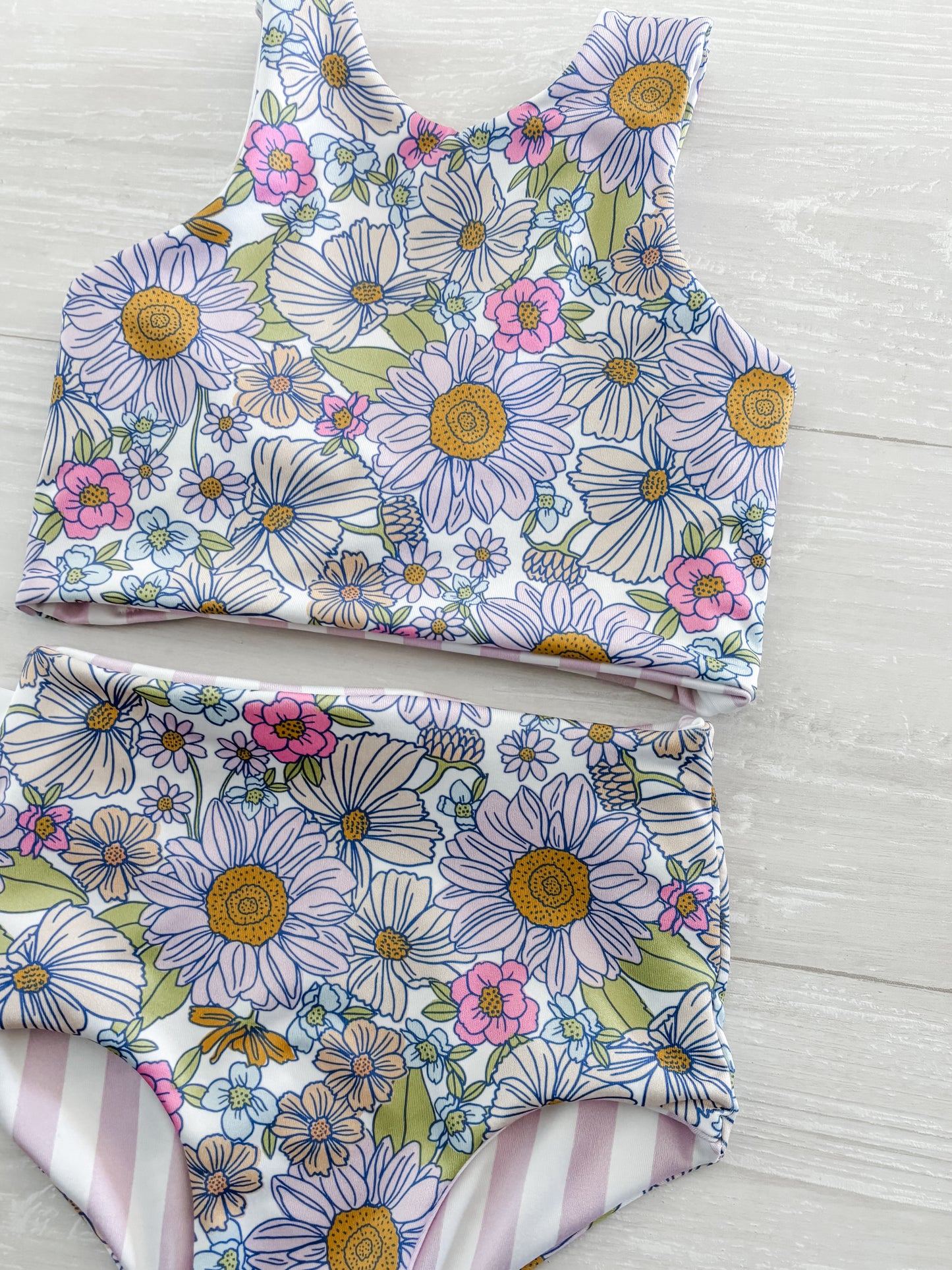 Lilac Fields Reversible Swimwear; Reversible Bikini ; High waisted bathing suit