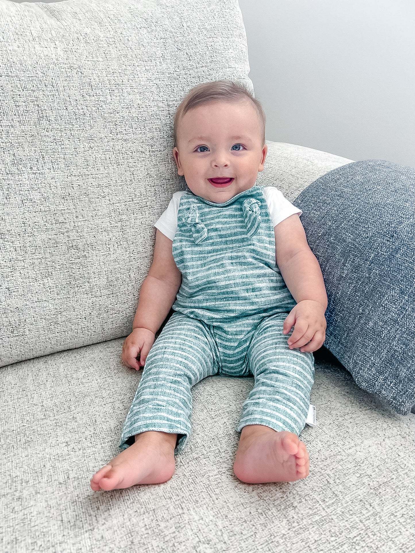 Green Stripe Overall Romper