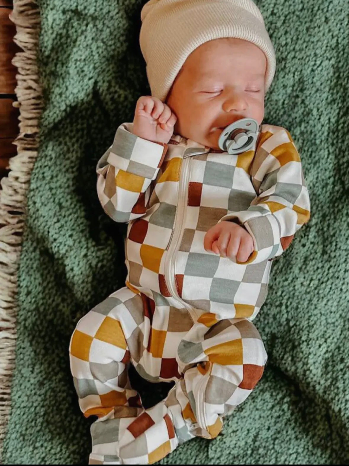 Checkerboard- Organic 2-Way Zip Romper
