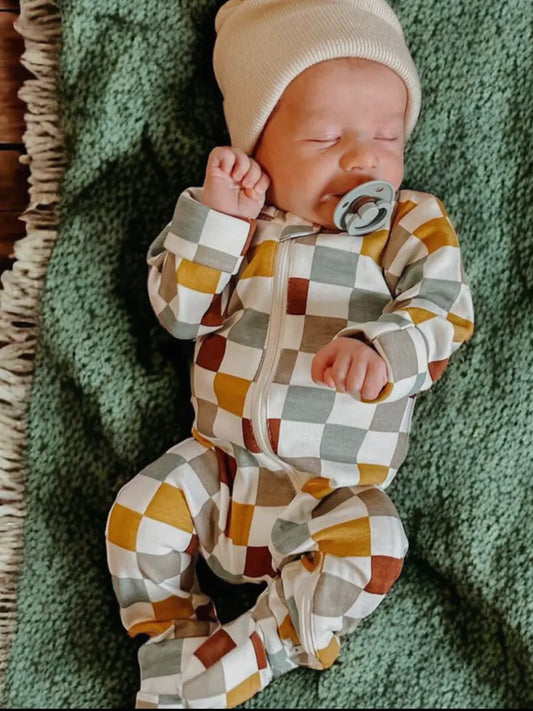 Checkerboard- Organic 2-Way Zip Romper