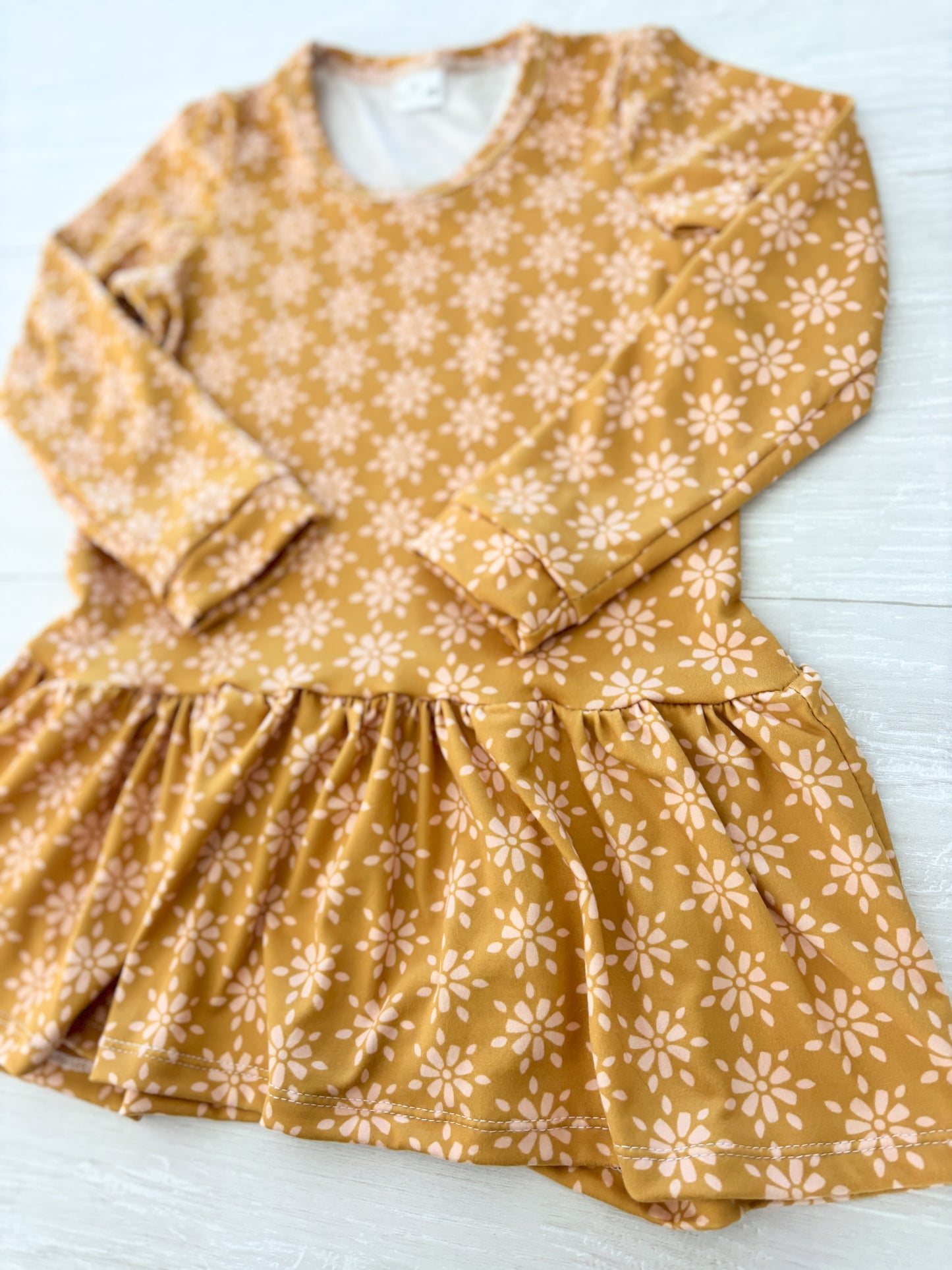 Long Sleeve Mustard & Pink Floral Dress