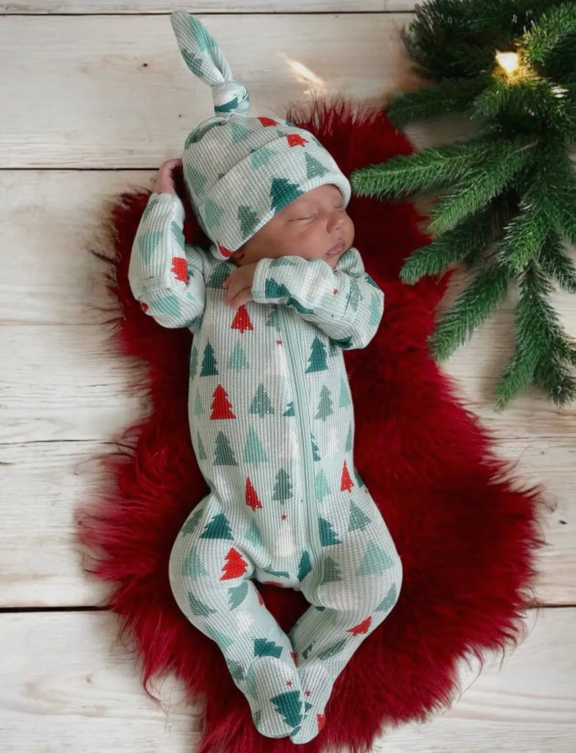 Festive Firs Waffle Organic Footie/Romper