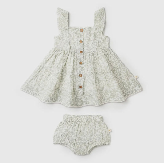 Organic Flutter Button Tiered Dress