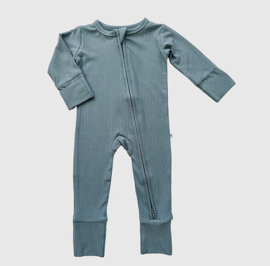 Blue Ribbed Ruffle One Piece
