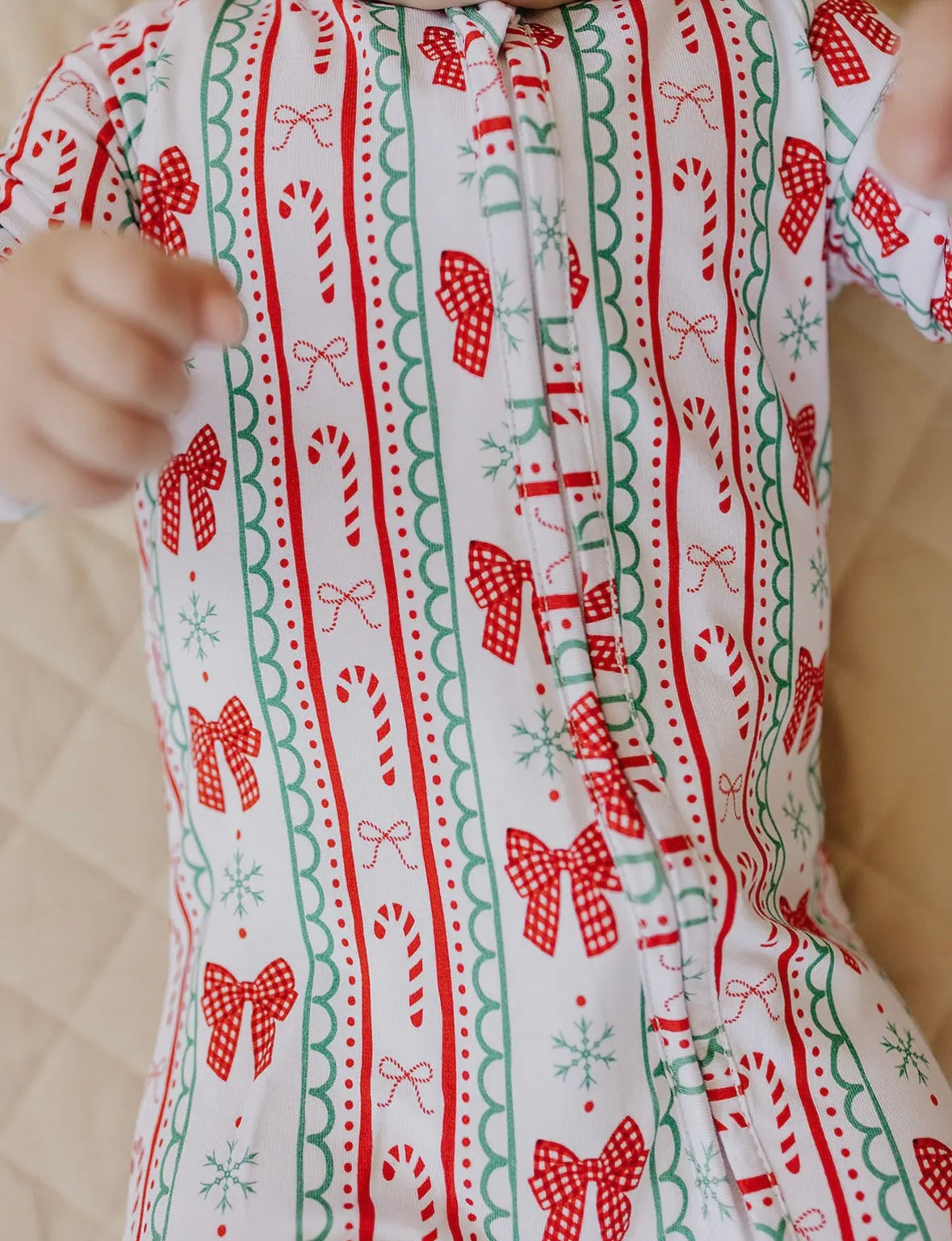 Retro Candy Cane Zip Bamboo Romper