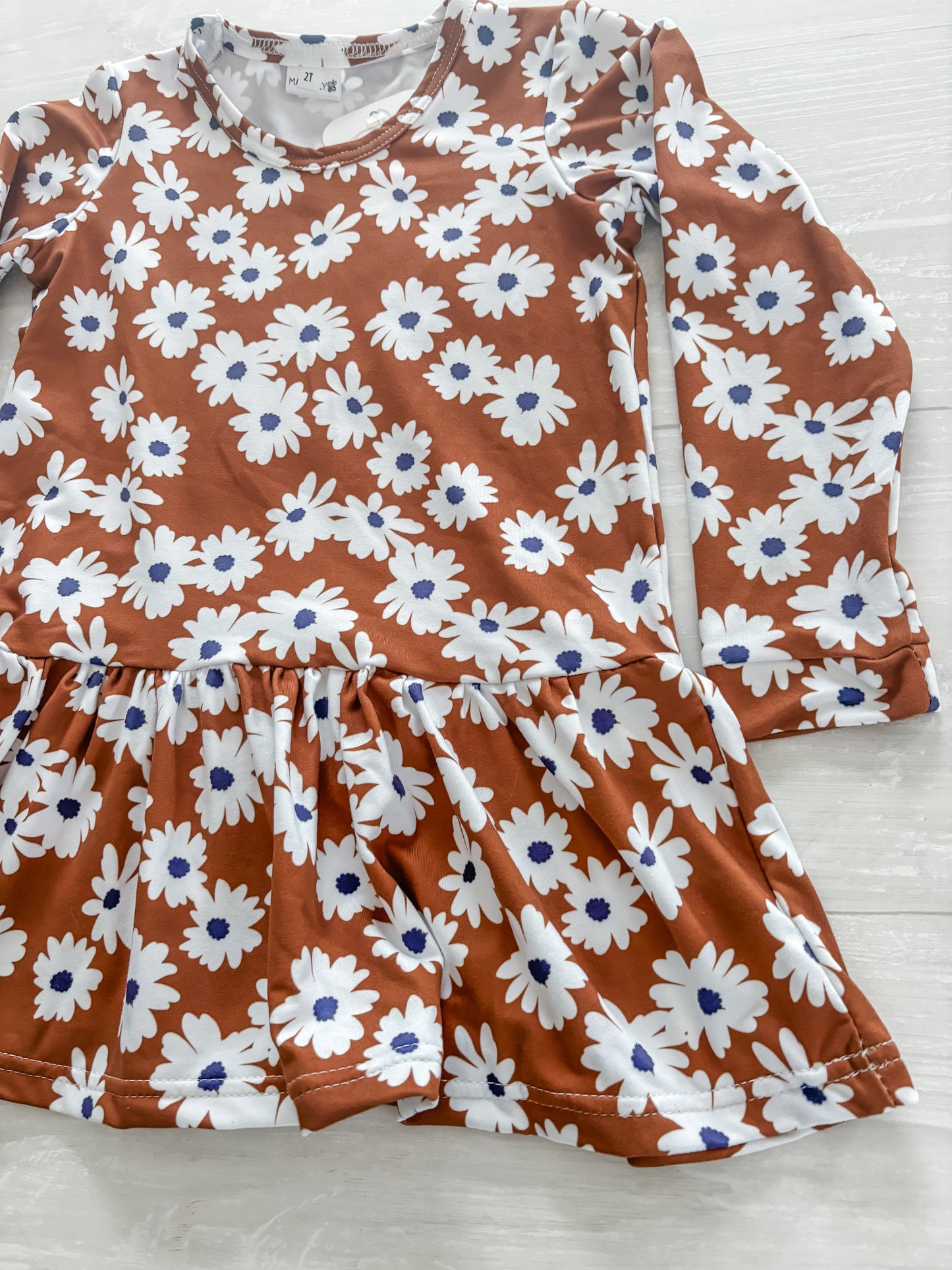 Long Sleeve Brown Floral Dress
