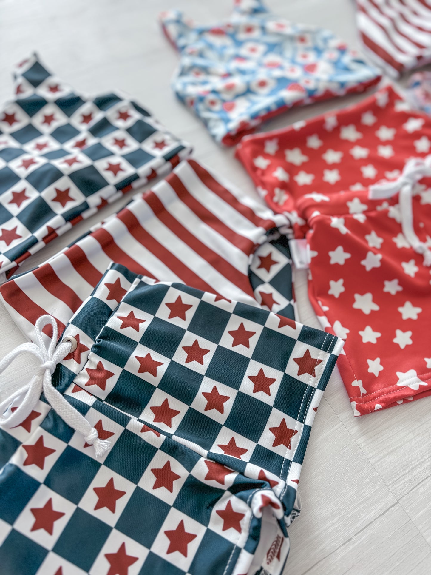 Navy Blue and Red Stars Reversible Bathing Suit