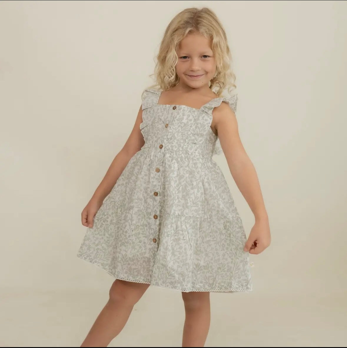 Organic Flutter Button Tiered Dress