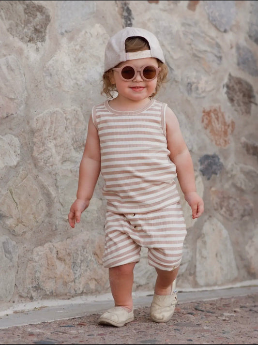 Tan Stripe Organic Ribbed Tank/Short Set