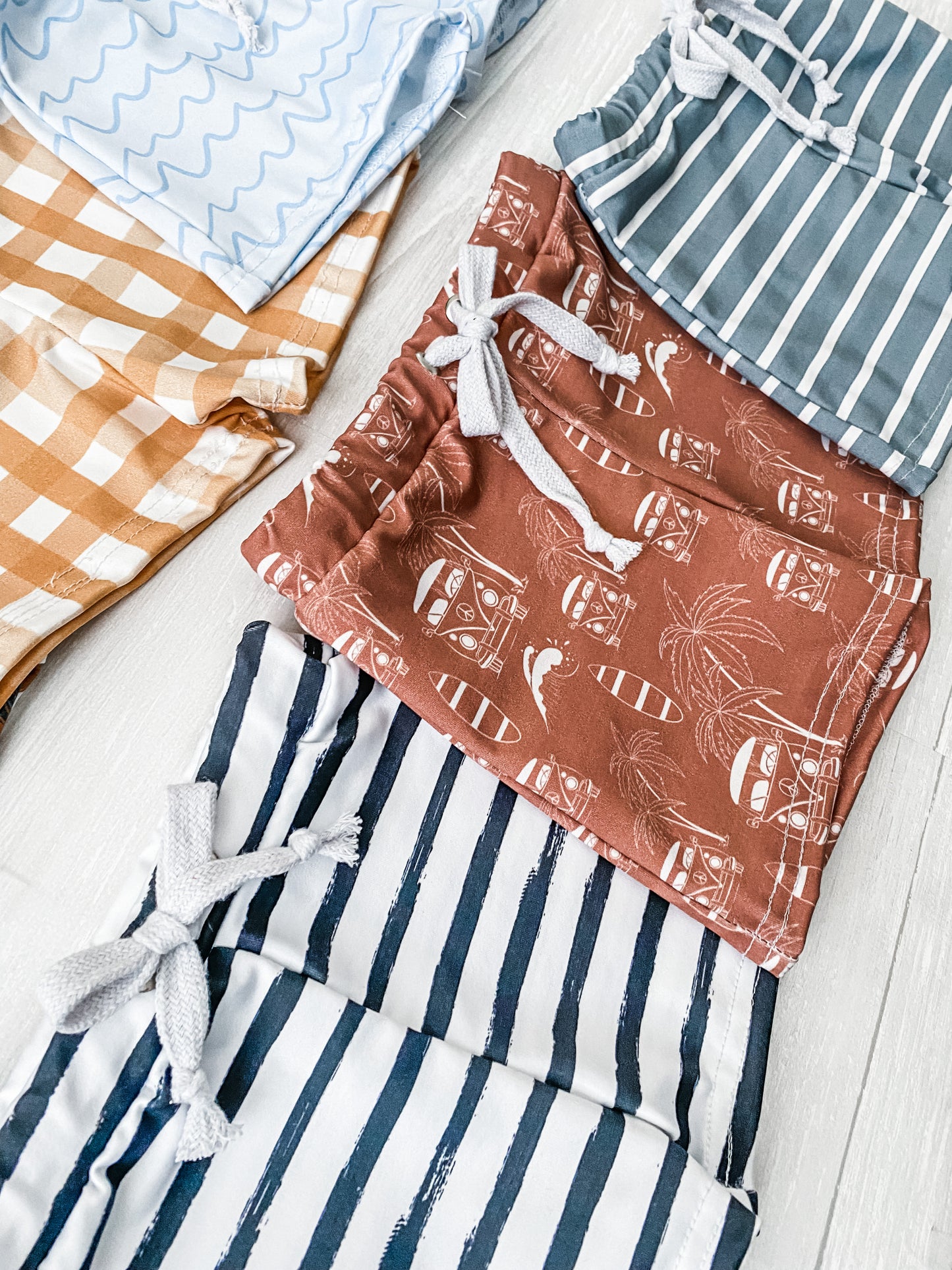 Black and White Stripe Swim Trunks