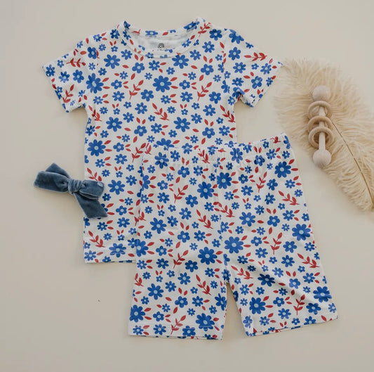 Red White & Blooms Check 2-Piece Toddler Bamboo Short  Set