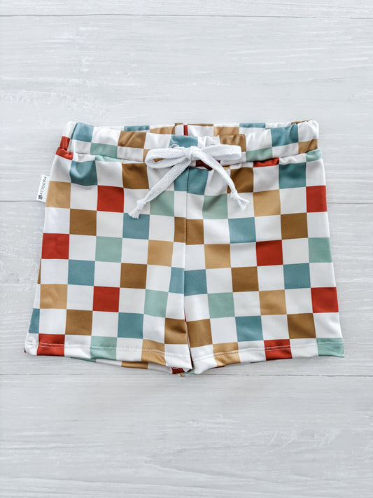 Retro Trendy Checkered Swim Trunks