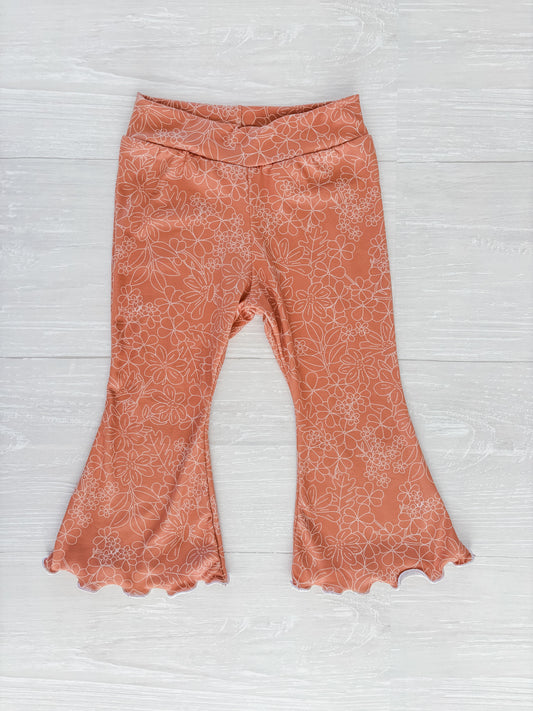 Salmon Orange Floral Flare Pants