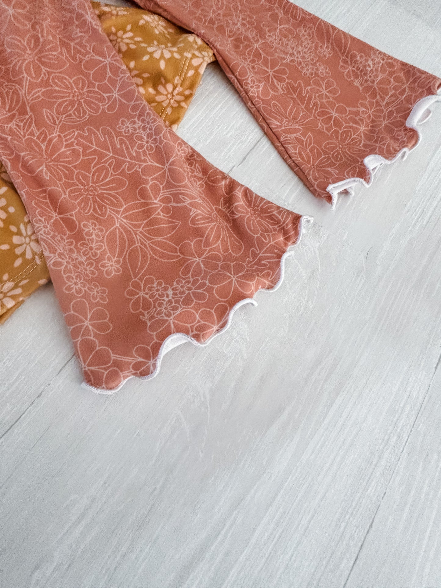 Salmon Orange Floral Flare Pants