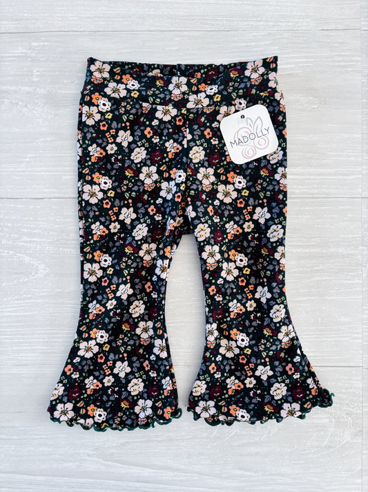 Emerald Green Floral Flare Pants