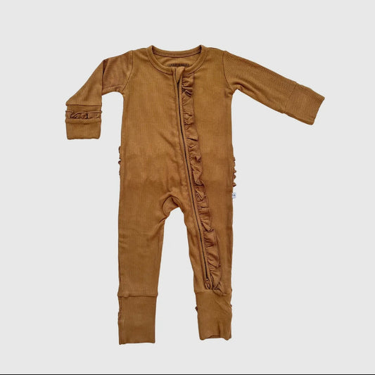Caramel Ribbed Ruffle One Piece