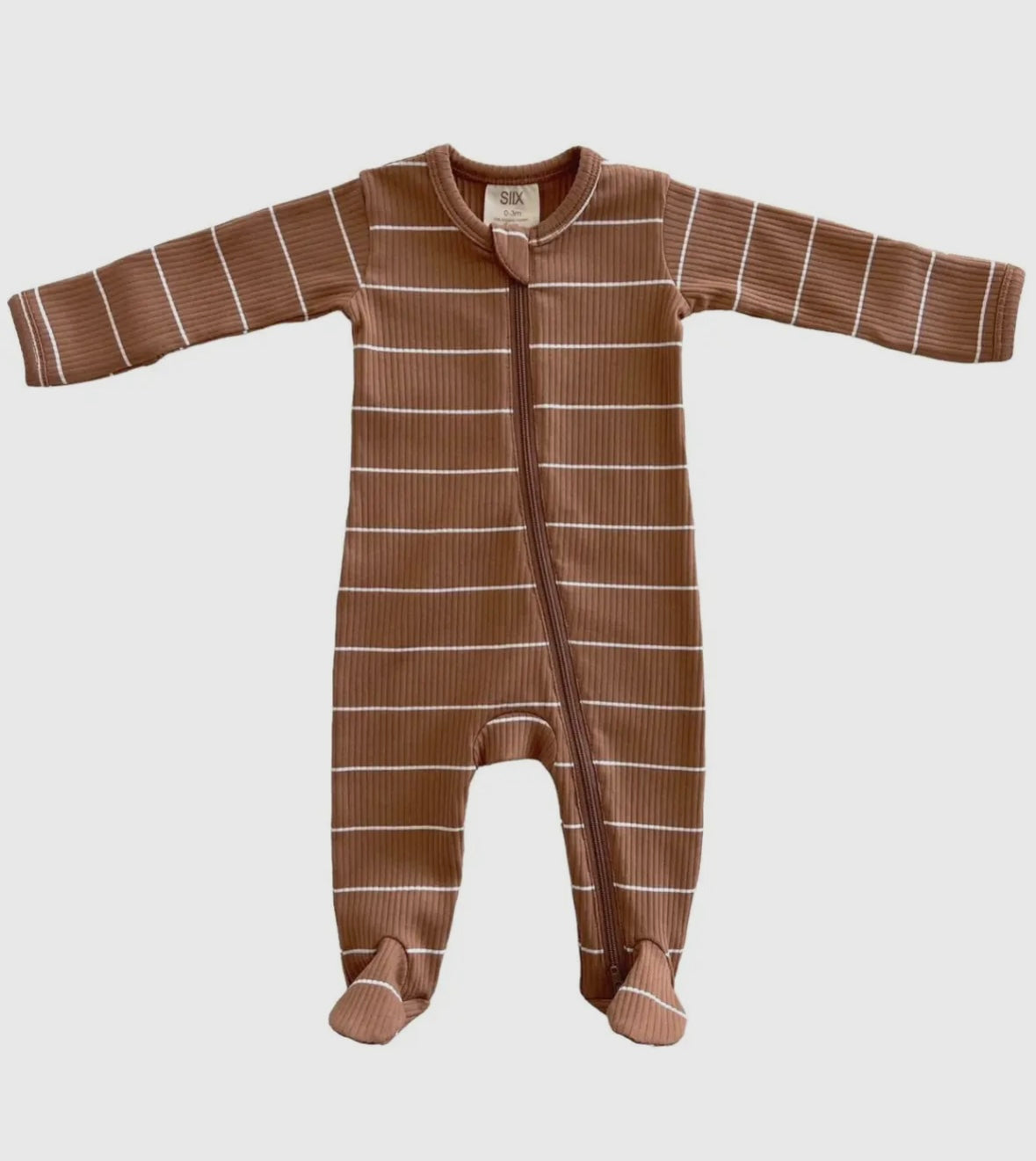 Saddle Stripe Organic Ribbed 2- Way Zip Footie