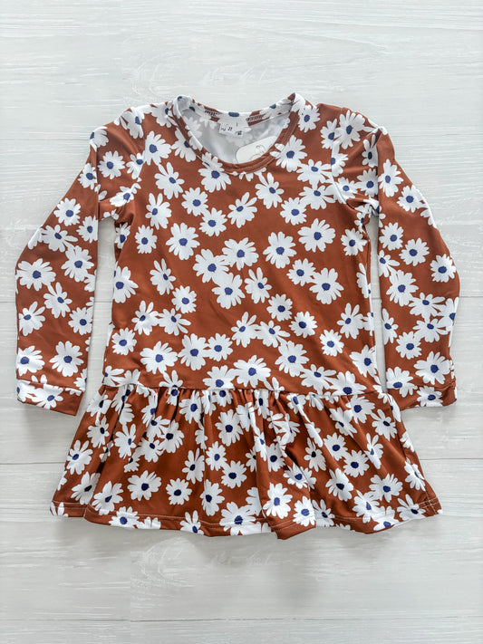 Long Sleeve Brown Floral Dress