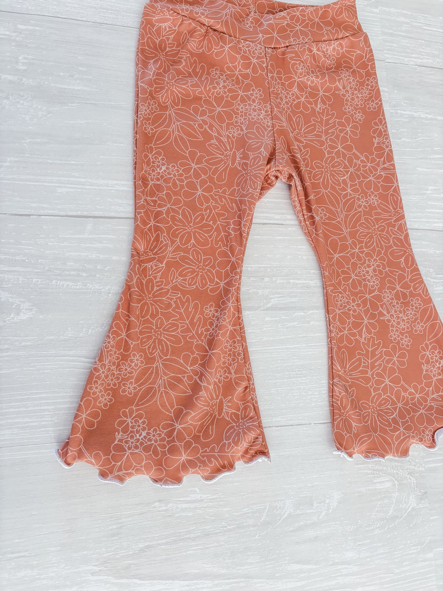Salmon Orange Floral Flare Pants