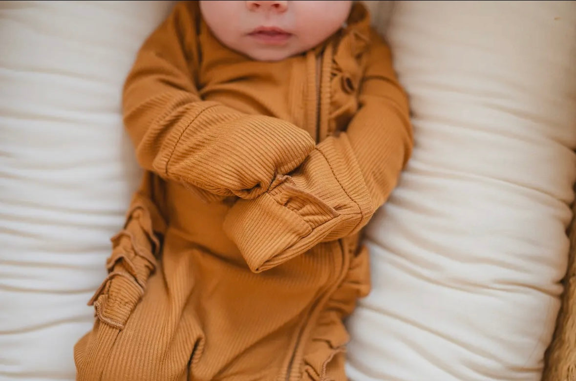 Caramel Ribbed Ruffle One Piece