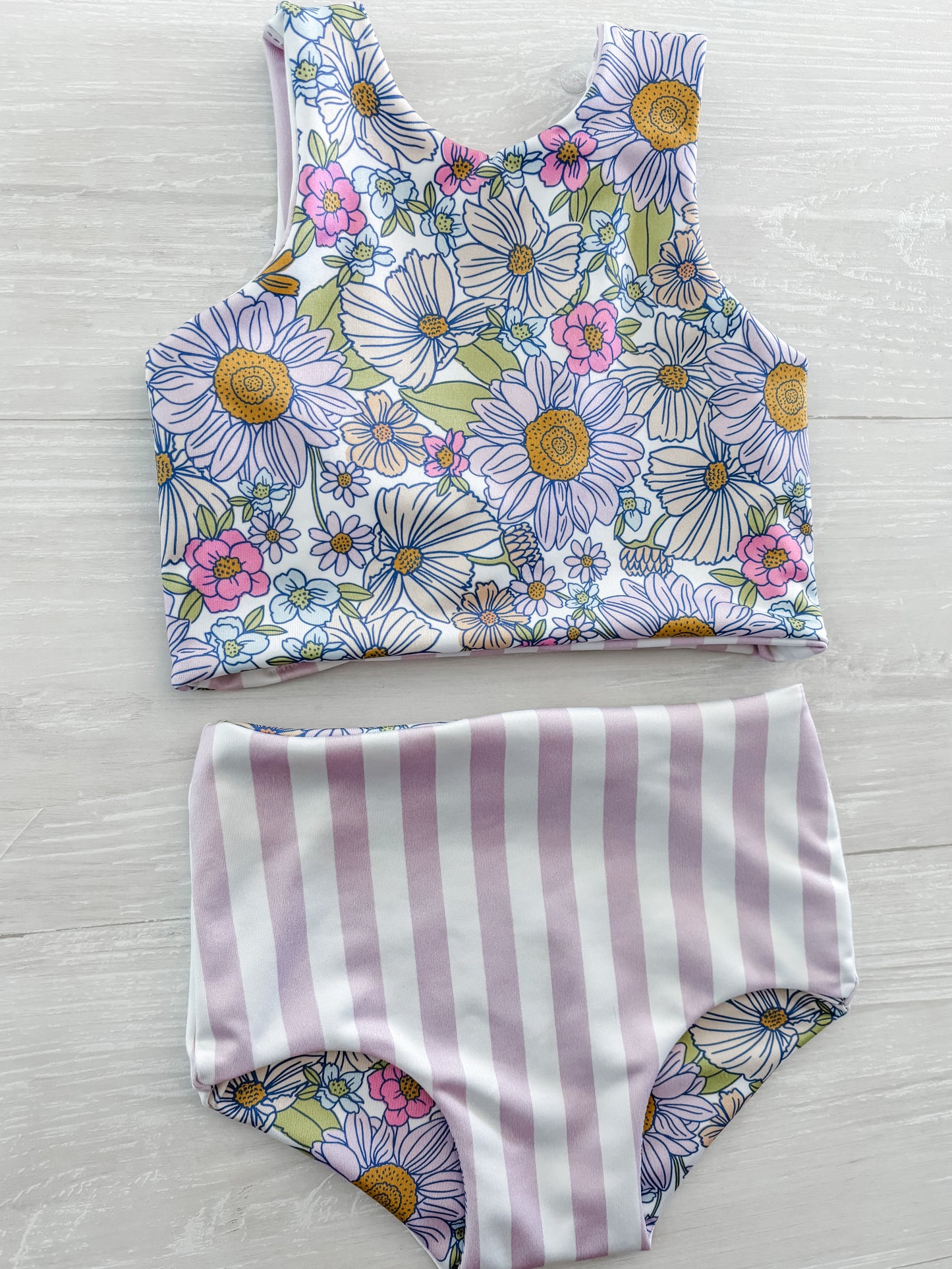 Lilac Fields Reversible Swimwear; Reversible Bikini ; High waisted bathing suit