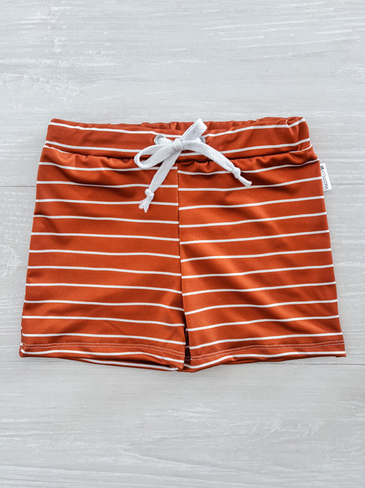 Rusty Burnt Orange Stripe Swim Trunks