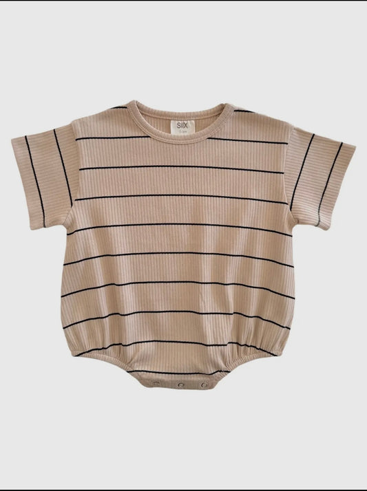 Tan & Black Stripe Organic Ribbed Bubble T-Shirt