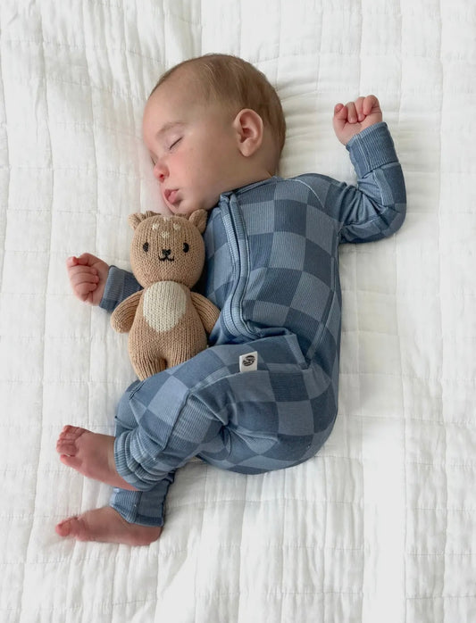 Blue Checkered Zip Bamboo Romper