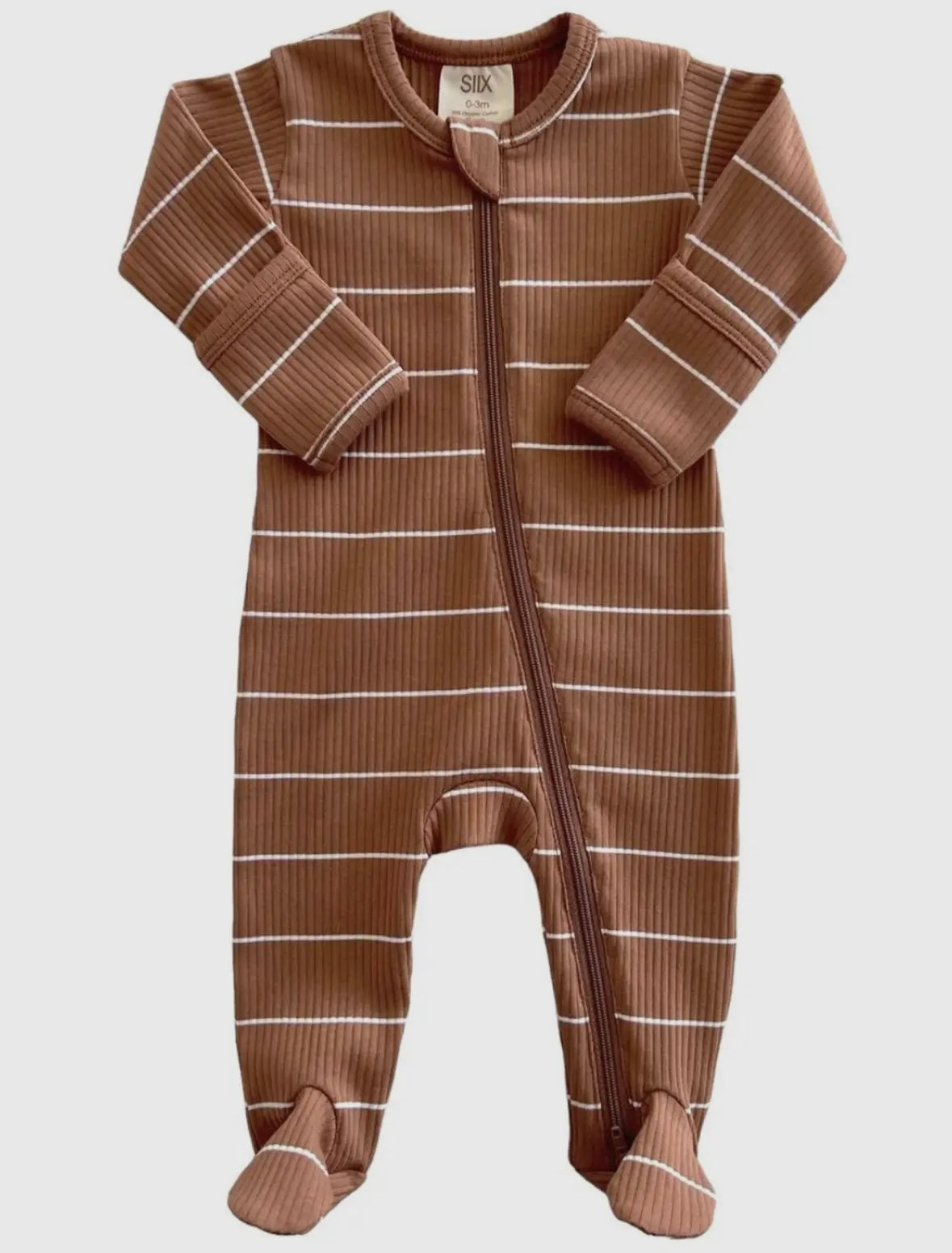 Saddle Stripe Organic Ribbed 2- Way Zip Footie