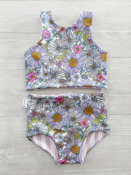 Lilac Fields Reversible Swimwear; Reversible Bikini ; High waisted bathing suit