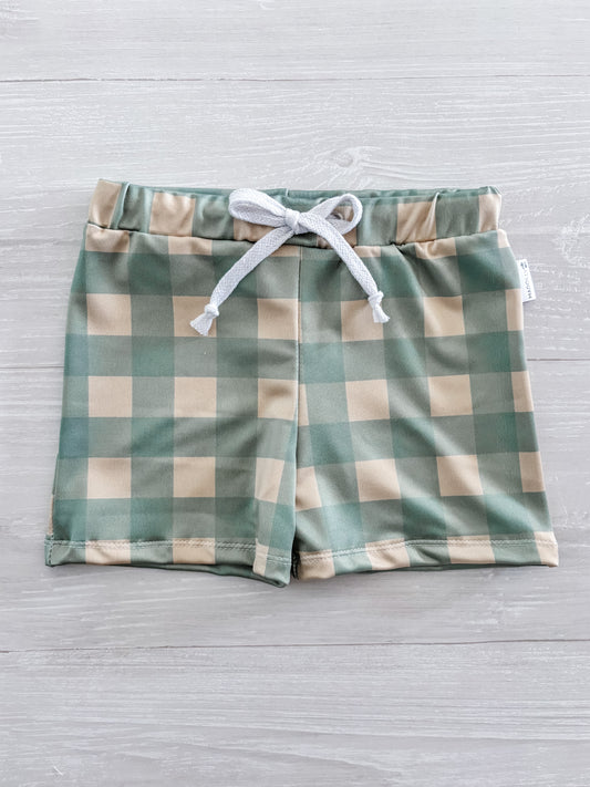 Green and Ivory Swim Trunks